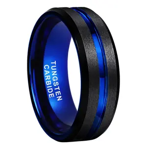 Yonifu Black Blue Tungsten Ring for Men 8mm Wedding Band Comfort Fit Scratch Resistant Durable Masculine Promise Ring Trending Gift for Him