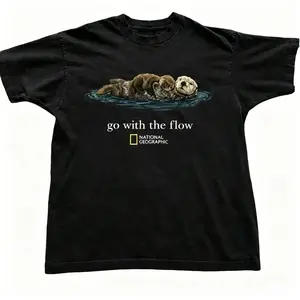 [Sale off up to 50%25] Otter Go With The Flow Graphic T-Shirt Unisex Vintage Style Animal Lover Gift Cute Sea Otter Tee Nature Inspired Shirt