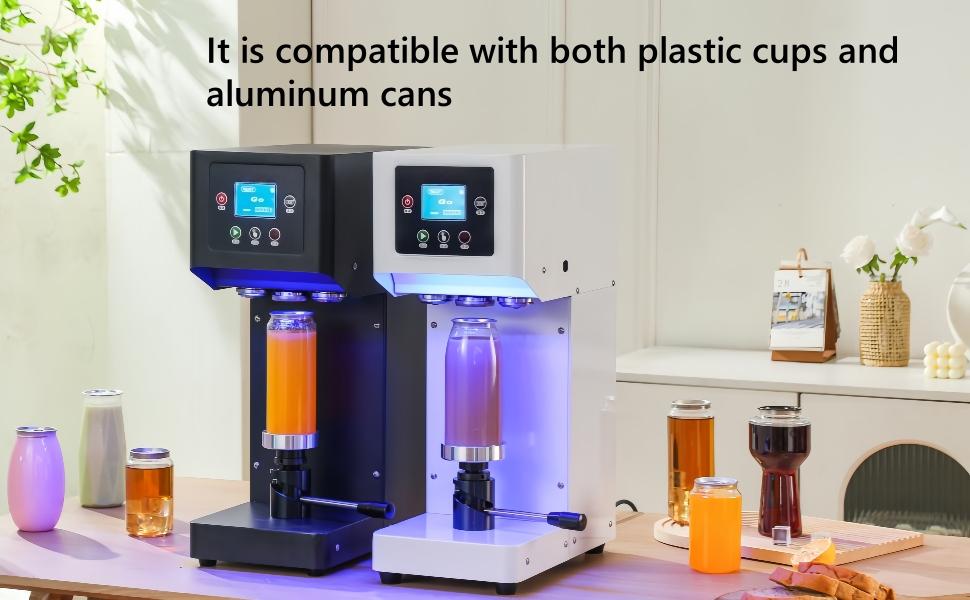 Semi-Automatic Can Sealing Machine- 2.4-6.7 inch Height Adjustable,Commercial soda can sealer machine for Plastic and Aluminum Beer Can (5.5cm in Diam)-White Cup Sealing Machine