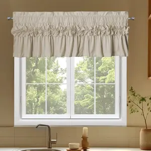HIG 2-Pack Blackout Window Valances with Ruffled Bow Ties – Camel Farmhouse Curtain Valances for Kitchen, Bathroom, Living Room & Bedroom Privacy