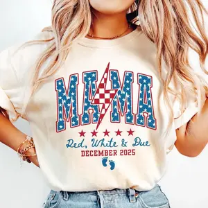 Red White And Due Shirt, 4th of July Pregnancy Announcement Shirt, American Mama Tee, Patriotic Maternity Tee, July Fourth Shirt Gift for Mom to Be