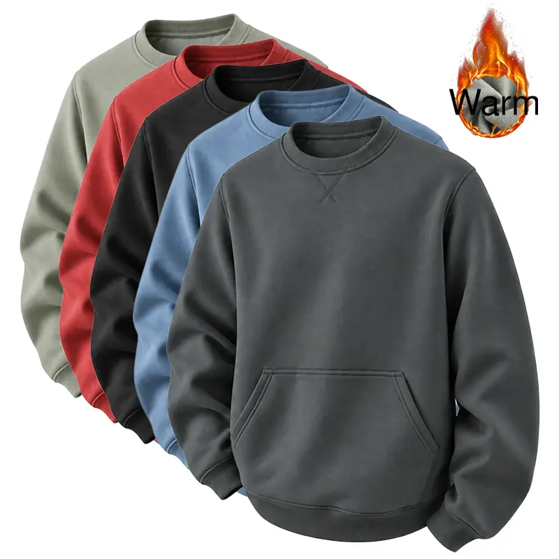 Men's 3-Pack or 1-Pack Fleece Crewneck Sweatshirts, Warm Fall Clothing, Soft Comfortable Loose Fit Long Sleeve Pullovers with Kangaroo Pocket, Stylish Casual Tops, Versatile Streetwear for Daily Layering, Autumn Outfits, Travel and Cozy Weekend Wear