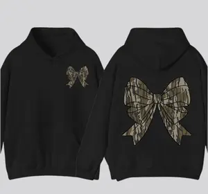 Camo Bow Hoodie And T-shirt, Camo Coquette Bow T-shirt, Classic Camo Shirt, Fall T-shirt, Camo Hoodie, All Sizes Colors for Men and Women, Gift for Women, Gift for Man, Full Size, Full Collor Top Womenswear