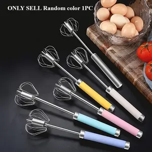 1pc Stainless Steel Semi-Automatic Rotary Egg Beater - Effortlessly Whip Eggs and Other Ingredients for Perfectly Fluffy Mixtures