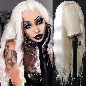 KINCY 4*1 Platinum Blonde Little Lace Frontal Wig Wavy Synthetic Heat Resistant Fiber Wig Long Colorful Wig for Women Cosplay Costume Party Wig 26 Inch