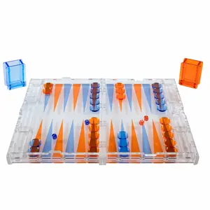 Inlaid Acrylic Backgammon - Clear, Blue & Orange - Large