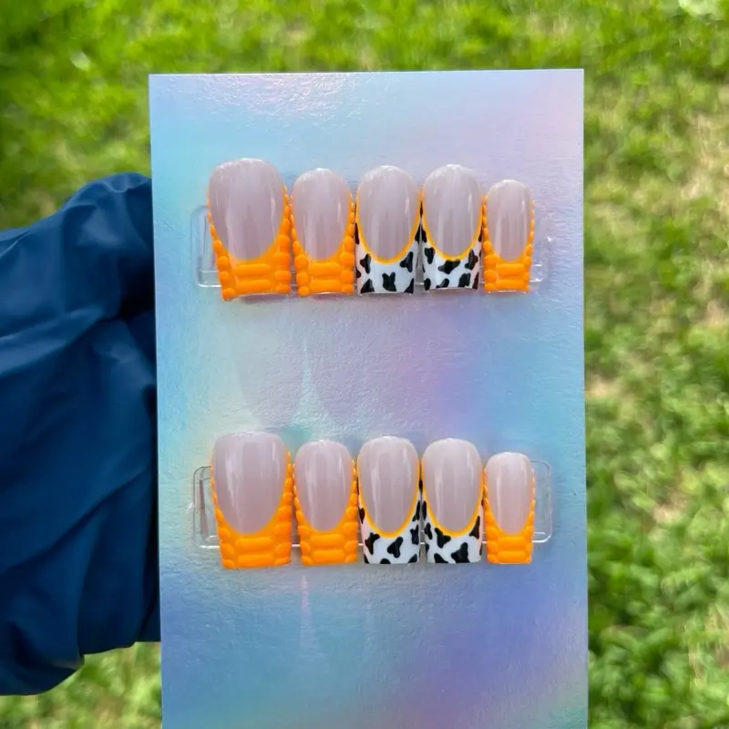Press-On Nails with Croc Print & Orange Cow Print for Nail Art Decoration