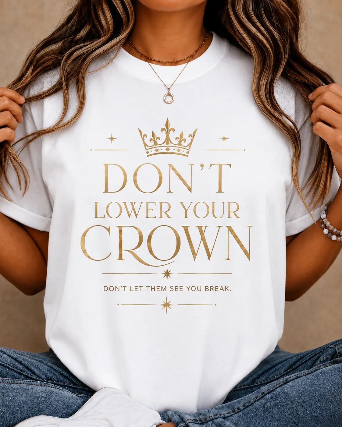 Women's Plus Size T-shirt with "Don't Lower Your Crown" Graphic, Comfortable Cotton Short Sleeve Casual Loose Fit Top for Everyday Fashion, Shortsleeve