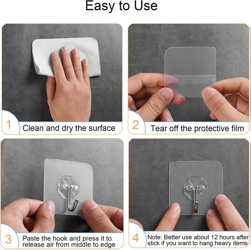 [New Deal] 20 Pack Adhesive Hooks for Hanging, Heavy Duty Wall Hooks , Removable Sticky Ceiling Hooks, Transparent Self Adhesive Shower Hooks, Water & Oil Proof Strong 22lb(Max) Door Coat Hooks Organiser Hangable