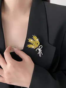 1 piece of fashionable diamond studded wheat ear brooch chest flower suit accessory, exquisite high-end design, anti light leakage chest buckle needle, suitable for women's suit coat wearing