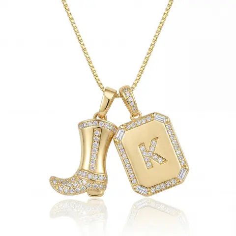 Cowboy Boot Initial Necklace - Personalized Jewelry for Women