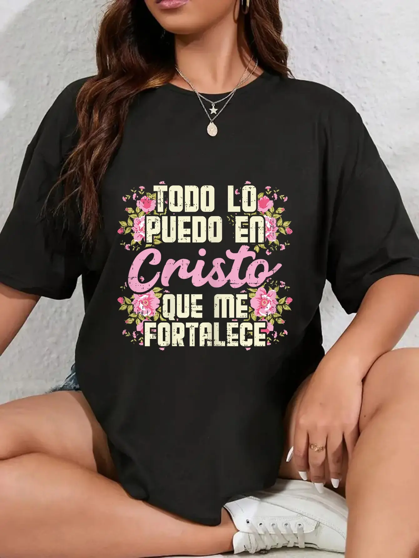 100% Cotton Unisex Todo Lo Puedo En Cristo God Jesus Spanish Christian Gift T-Shirt Christ Christian Tops