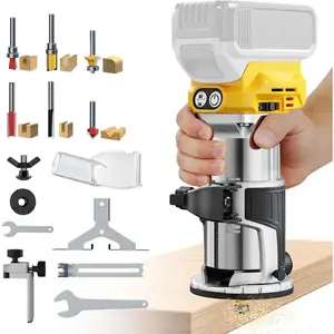 Cordless Router Tool Compatible with DeWalt 20V Battery(Tool Only), 800W Brushless Wood Router, 6-Speed Control, Depth Adjustment, Edge & Roller Guide, Router Bits Included (NO BATTERY)