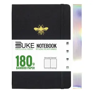BUKE Honeybee A5 Dotted Notebook Dot Grid Journal 180Gsm Bamboo White Paper, 5 * 5MM Dot Grid 160 Pages-Black Color