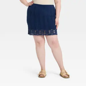 Women's Openwork Sweater A-Line Skirt - Universal Thread Navy Blue 2X