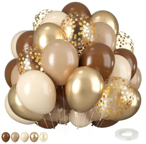 Brown and Gold Balloons, 12-Inch Retro Beige, Gold, Brown Balloons for Birthday, Baby Shower