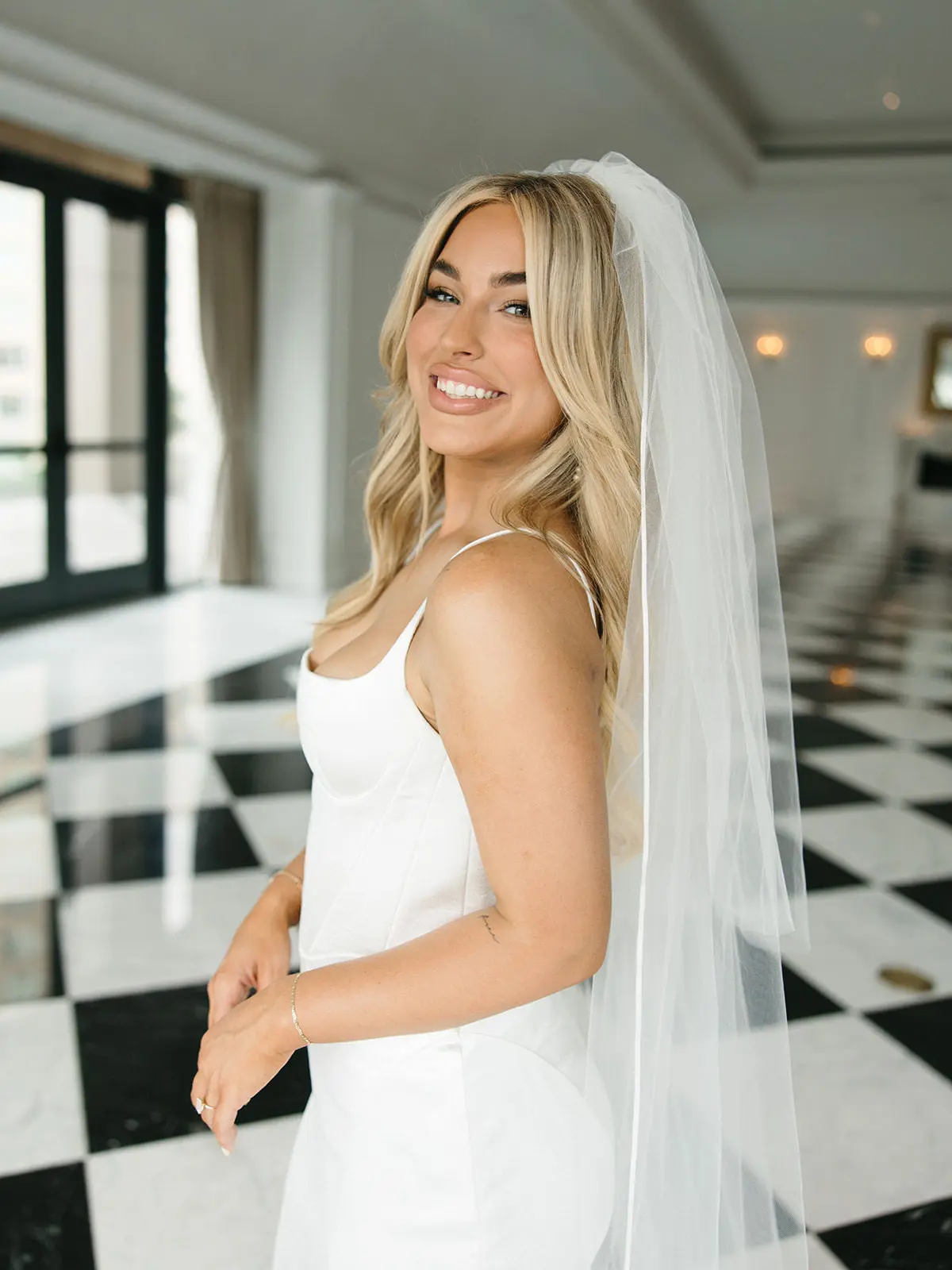 Satin Edged Cathedral Wedding Veil with Blusher
