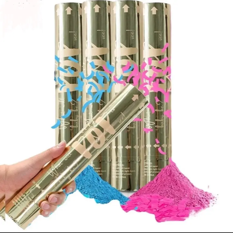 2 Pink 2 Blue Gender reveal confetti powder cannon party popper baby shower