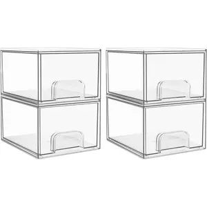 4 Pack Clear Small Stackable Storage Drawers,Acrylic Bathroom Makeup Organizer,Plastic Storage Bins For Vanity, Undersink, Kitchen Cabinets, Pantry, Home Organization
