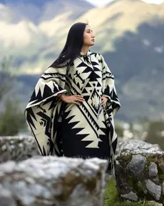 Alpaca Wool Poncho (Mystic Forest)Handcrafted by Indigenous Hands. Soft and warm with hood. One size. Unisex