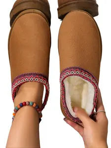 Women's Snow Boots Thick Sole Height Increasing Faux Fur Lined, Embroidery Ankle Boot, New Arrival Winter Shoes, Warm Ankle Booties for Fall & Winter