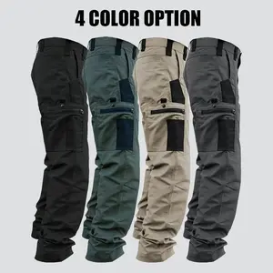 4-pack — Men’s casual solid-color athletic pants — Solid-color casual cargo pants — Multiple flap pockets, drawstring waist — Outdoor work pants, running pants, casual cargo pants with pockets — 97% cotton, 3% spandex; non-stretch solid color; regular fit