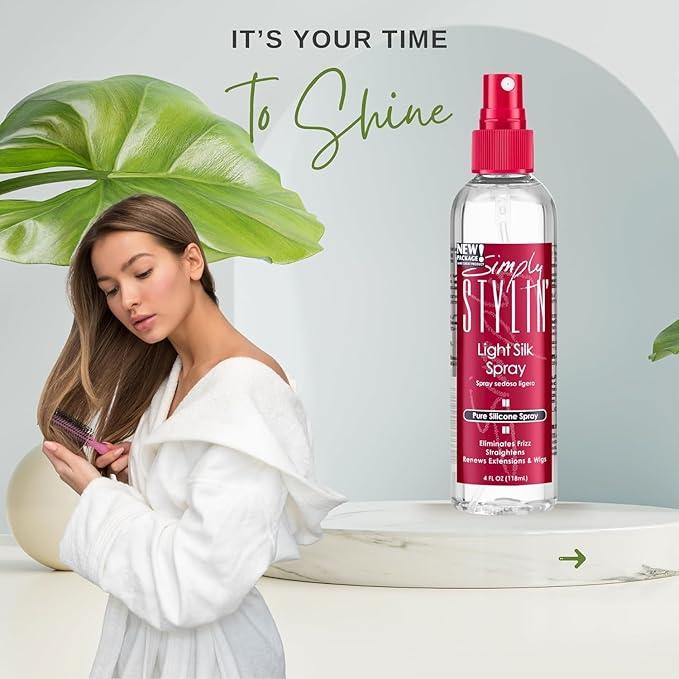 Simply Stylin Light Silk Spray Silicone Free Gel Haircare Setting for All Hair Types Heat Protection Weather Defense Radiant Look - Straightening