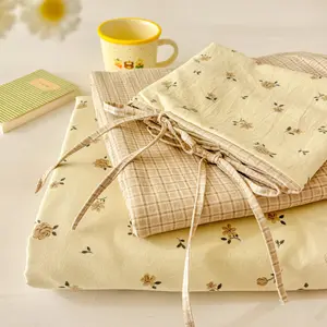 3pcs Floral Grid Bedding Set, Includes 1Pc Duvet Cover and 2Pcs Pillowcases, Soft Touch, Comfortable for Girls' Room Dormitory, Soft Bedding Sets