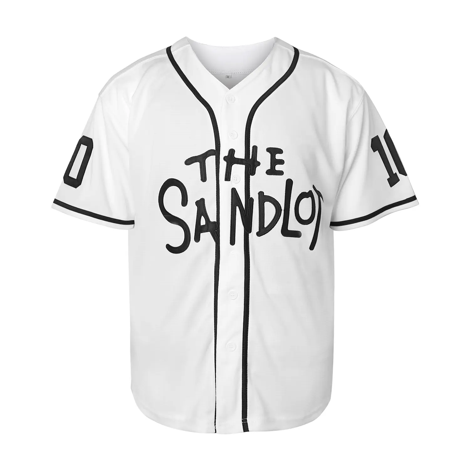 Men's White The Sandlot Baseball Jersey, #10 Smalls Full Embroidered Stitched Retro V-Neck Button Down Shirt, Classic Movie Baseball Uniform, Soft Breathable Casual Streetwear Athletic Top for Fans Unisex Daily Wear