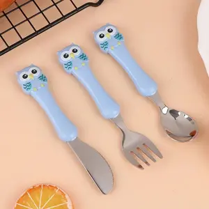 3pcs 304 Stainless Steel Children Knife Fork Spoon Kids Cutlery Set with Storage Box Cute Portable Durable Utensils Tableware Children's Feeding Utensils