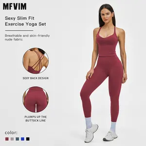 MFVIM Women’s Spring/Summer Fuzzy Sports Set – Crossback Design, Premium Feel Fitness Outfit for Outdoor Casual Running and Yoga