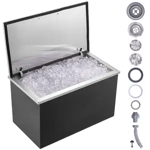 VEVOR Drop in Ice Chest, 24Lx 20Wx 15H Stainless Steel Ice Cooler, Commercial Ice Bin with Hinged Cover, 40 qt Outdoor Kitchen Ice Bar, Drain-pipe and Drain Plug Included, for Cold Wine Beer