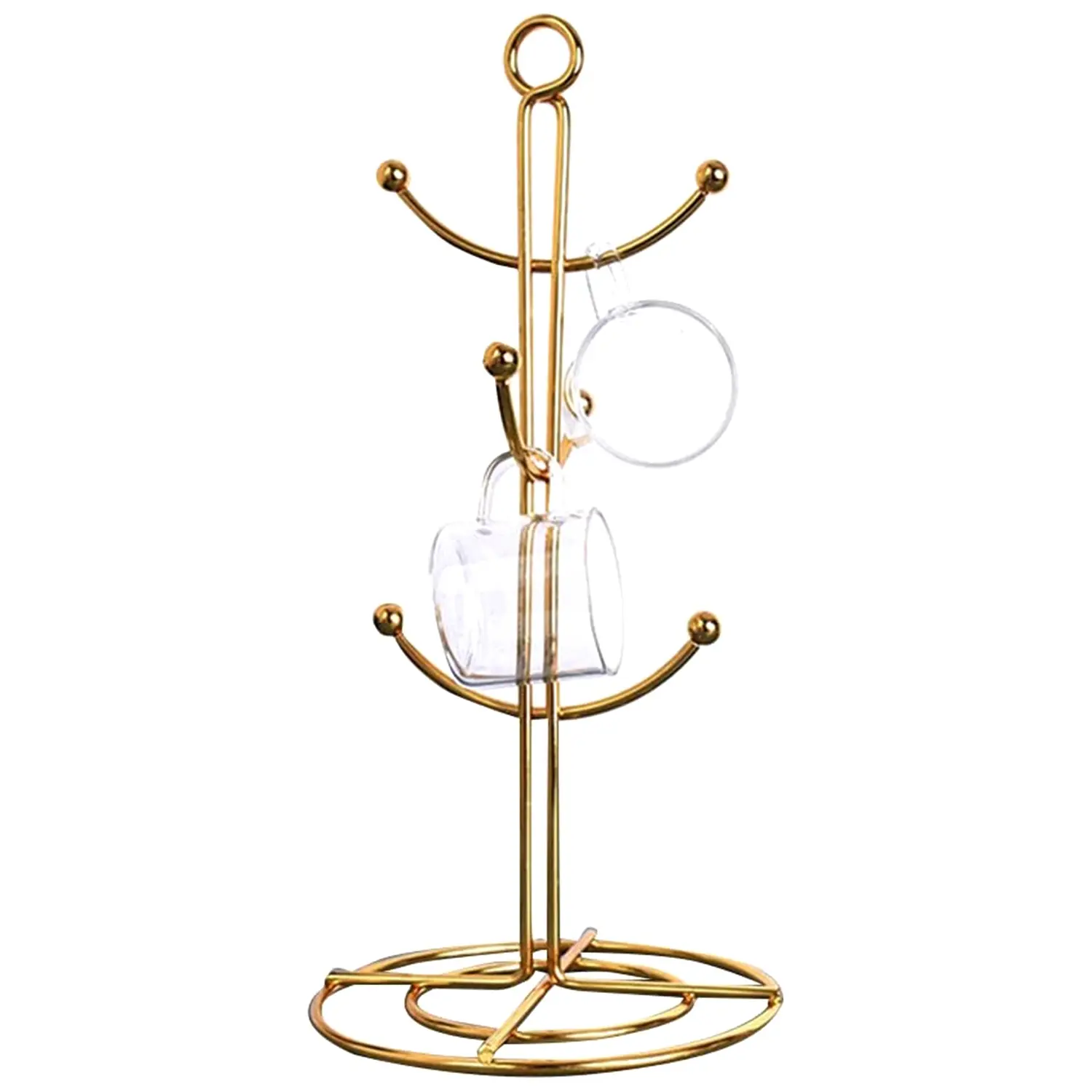 Gold Metal Countertop Mug Organiser, 6-Hook Coffee Tea Cup Dryer Rack for Kitchen