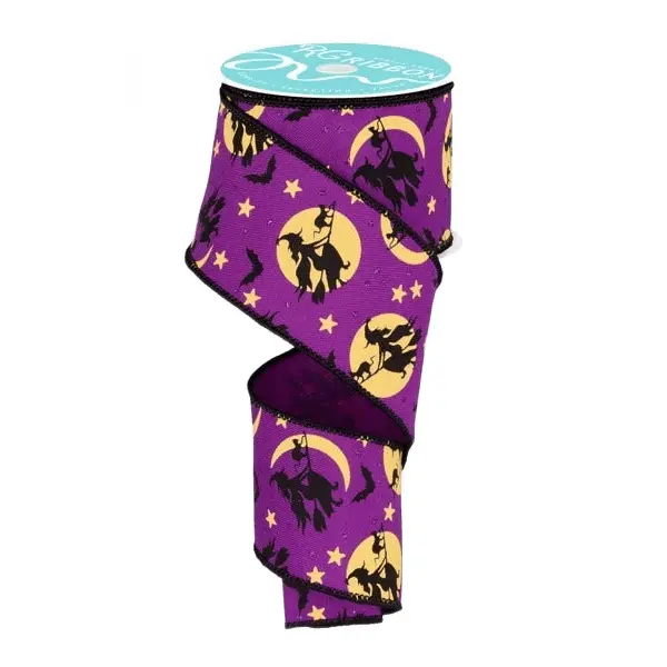 2.5" x 10yd Witch Flying by Moon Ribbon – Purple