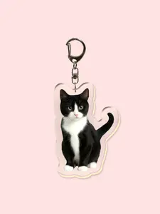 Cute Acrylic Keychain for Bags with Realistic Blue Cat Design, Cartoon Cow Cat Charm, Phone Decoration, Gift for Friends and Couples
