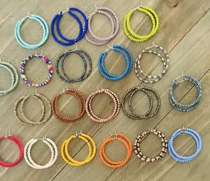 Beaded Hoop Earrings, Seed Bead Earrings, Beaded Jewelry, Rainbow Hoop Earrings, Handmade Jewelry