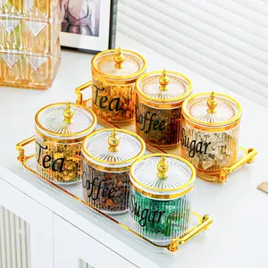 Multi-Purpose Ps Styrene Kitchen Canister Set, Decorative Storage Canisters for Coffee Tea Sugar, Cream Color Lidded Cans for Kitchen Organization