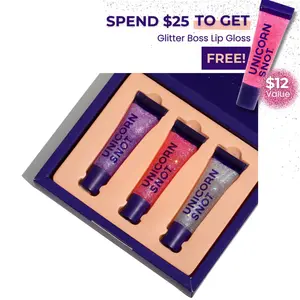 Unicorn Snot Glitter Boss Holographic Bio-Glitter Lip Gloss Gift Set – Non-Sticky, Plant-Based Glitter, Vegan, 3-Pack