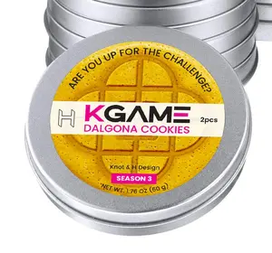 KGAME Dalgona Cookie Tin Season 3 (2 Cookies) – Knot & H Shapes | Korean Honeycomb Challenge Candy | Limited-Edition K-Pop Design