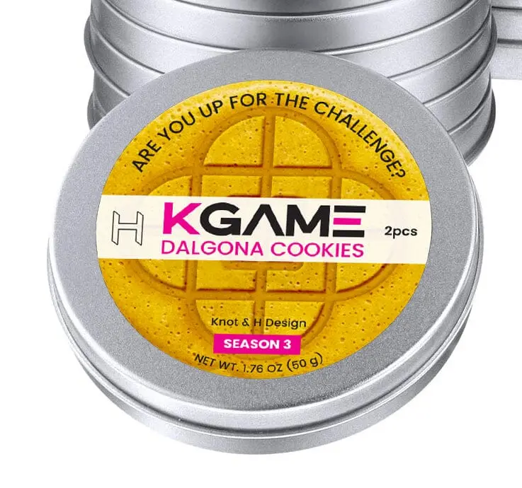 KGAME Dalgona Cookie Tin Season 3 (2 Cookies) – Knot & H Shapes | Korean Honeycomb Challenge Candy | Limited-Edition K-Pop Design