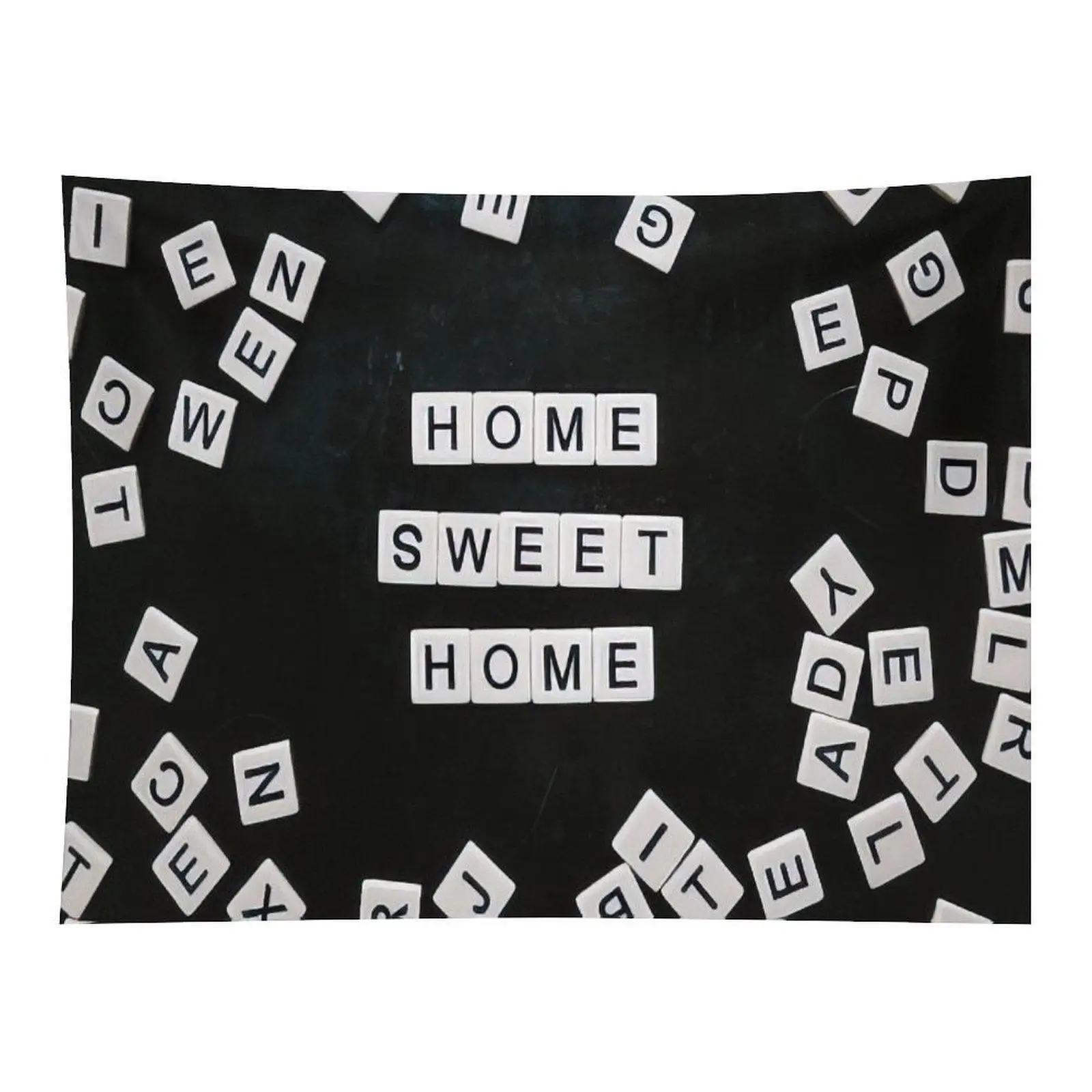Home Sweet Home Letter Tiles Wall Tapestry Scattered Alphabet Blocks Black Background Art for Living Room Bedroom Dorm Home Wall Decor