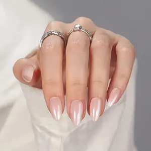 Press On Nails Almond - Short Nude Natural Nails Press Ons, Glue On Nails for Wedding Birthday Gift, Supremely Fit & Glossy Stick On Nails in 16 Sizes - 32 Nail Kit, Nudies