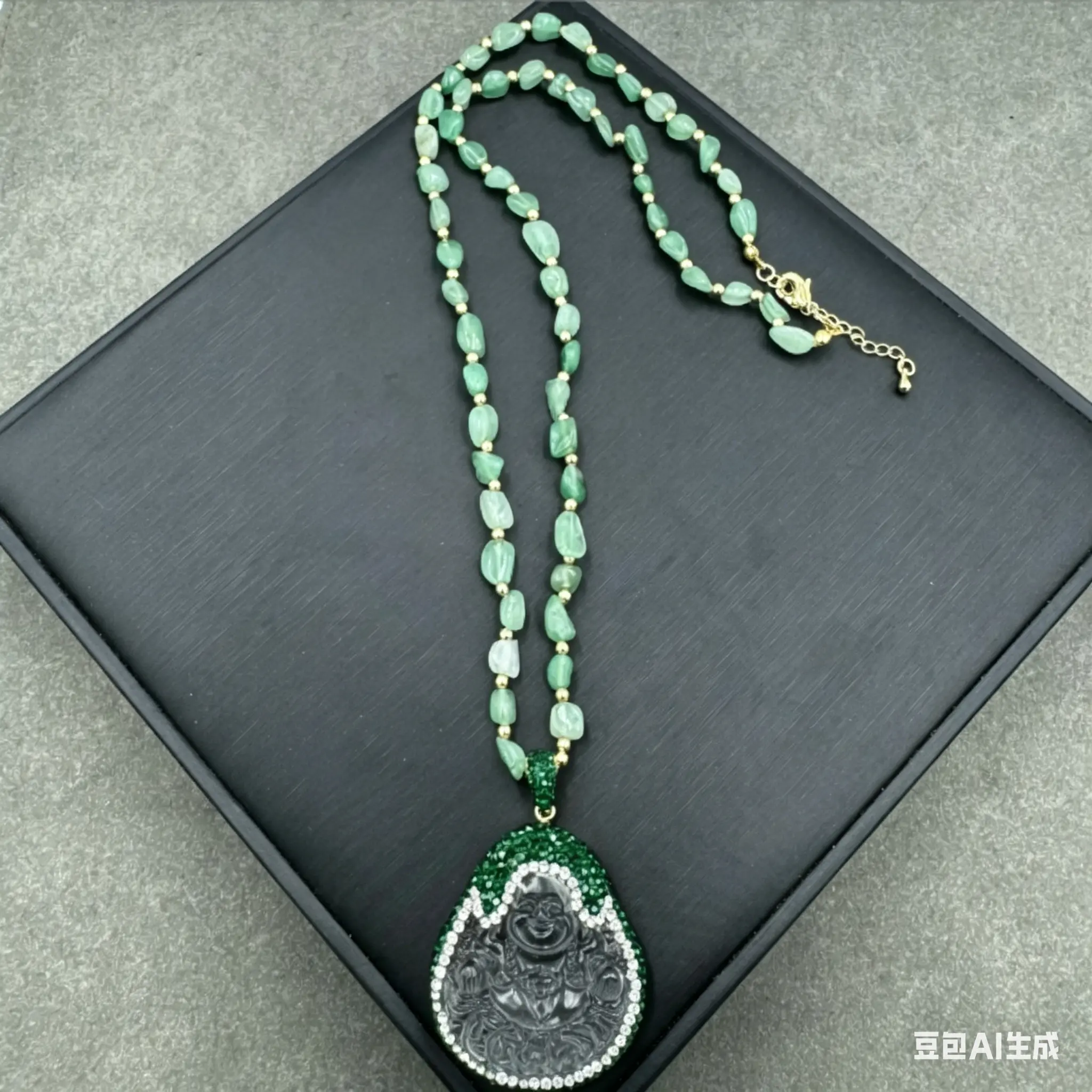 Green Aventurine Laughing Buddha Necklace | Lucky 
