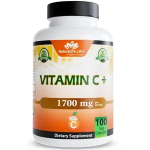 NaturaLife Labs Vitamin C with Vitamin D3, Zinc, Elderberry & Ginger Root – 1,700 mg per Serving – 100 Capsules, Vegan, Non-GMO, Gluten Free