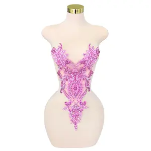 Elegant Bodice Applique with Beaded Crystal Rhinestones Handmade for Wedding Prom Dress Decoration DIY Factory Sale