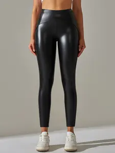 Women's Leather Pants, Fleece Brushed PU Leggings for Autumn Winter, Sexy Lifting Buttocks Leggings