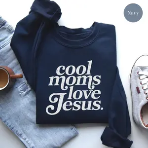 Retro Cool Moms Love Jesus Sweatshirt, Faith-Inspired Christian Mom Sweatshirt, Trendy Spiritual Graphic Top for Women Who Love Style, Scripture, Family, and Fun Everyday Wear