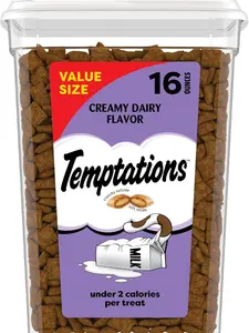 Temptations Classic Cat Treats Crunchy Outside Soft Center Creamy Dairy Flavor 16oz Tub Snack Reward