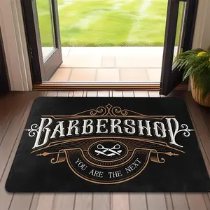 A Vintage Barbershop Flannel Door Mat, Floor Mat Featuring a Crossed Scissors And Razor Design, Made of Thick, High-Density Material with a 0.4-Inch Sponge Layer And 580G/M² Weight, This American Retro Home Decor Rug Is Suitable for Personalized