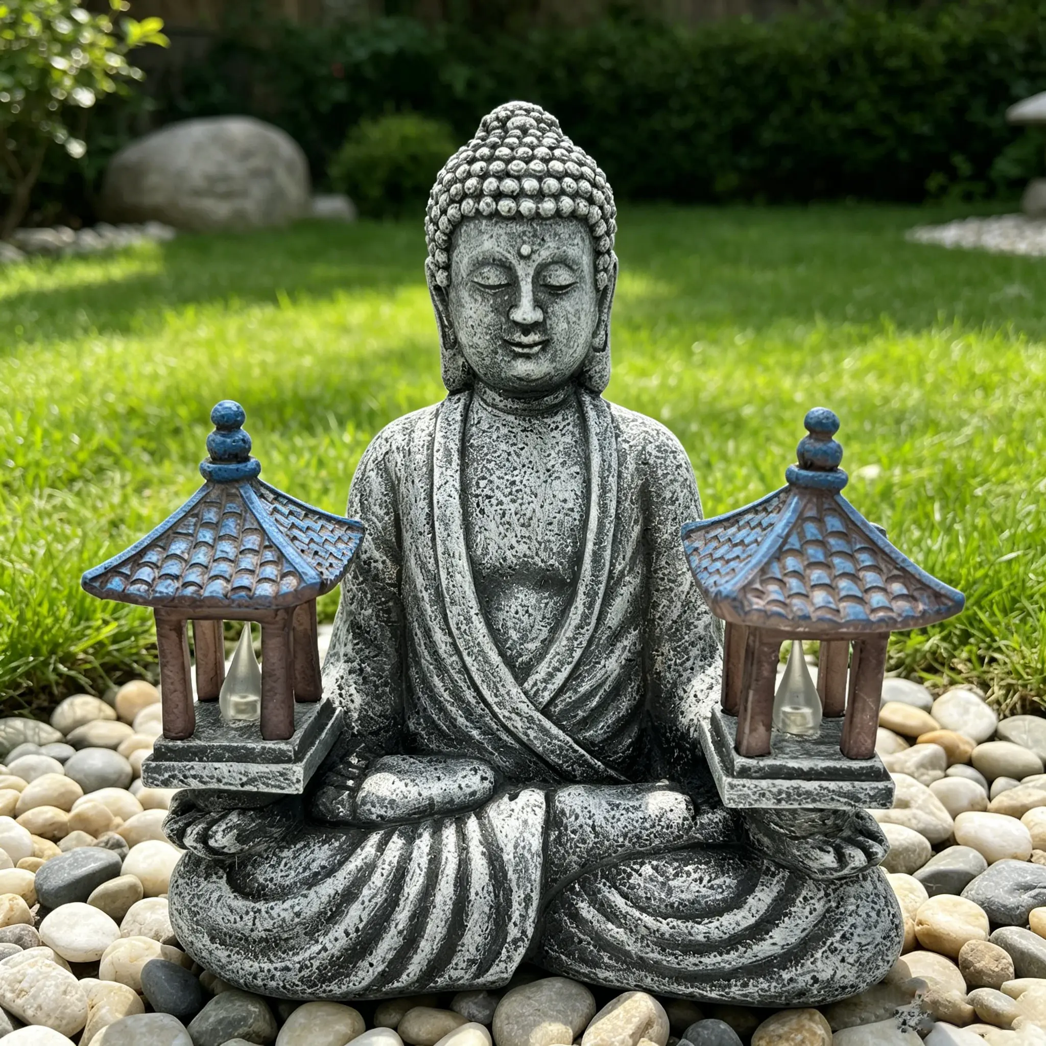 Solar Buddha Statue with LED Lanterns | Outdoor Garden Decor for Patio ...